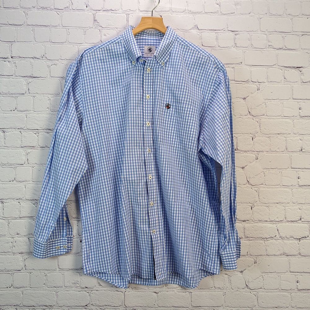Southern Proper Men's XL Blue & White Gingham Check Long Sleeve Button Down
